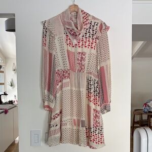 10 Crosby Derek Lam Red and Cream Patchwork Mini Dress